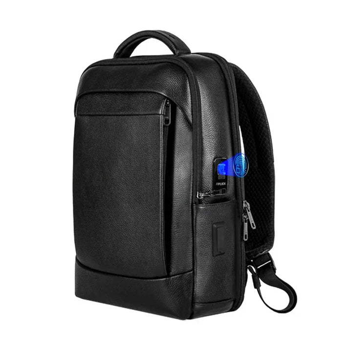 Men's large-capacity business laptop backpack with fingerprint lock, anti-theft design, ideal for professional travel.