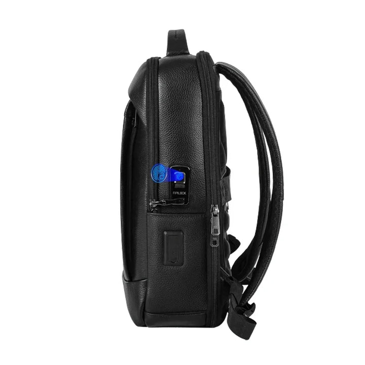 Professional men's large capacity business laptop backpack with fingerprint lock for secure travel.