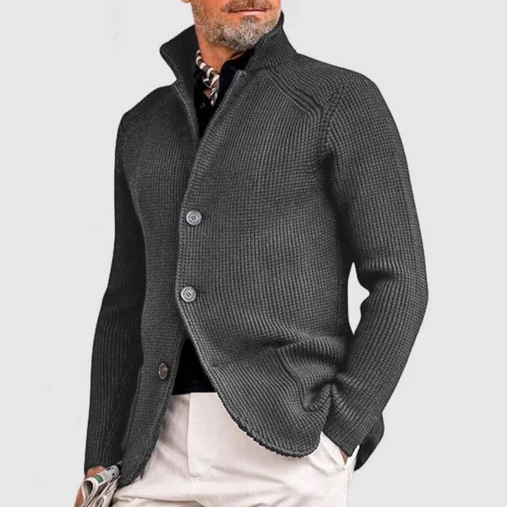 Cozy men's knit cardigan, perfect for fall & winter. Comfortable, smart casual layering sweater with buttons.