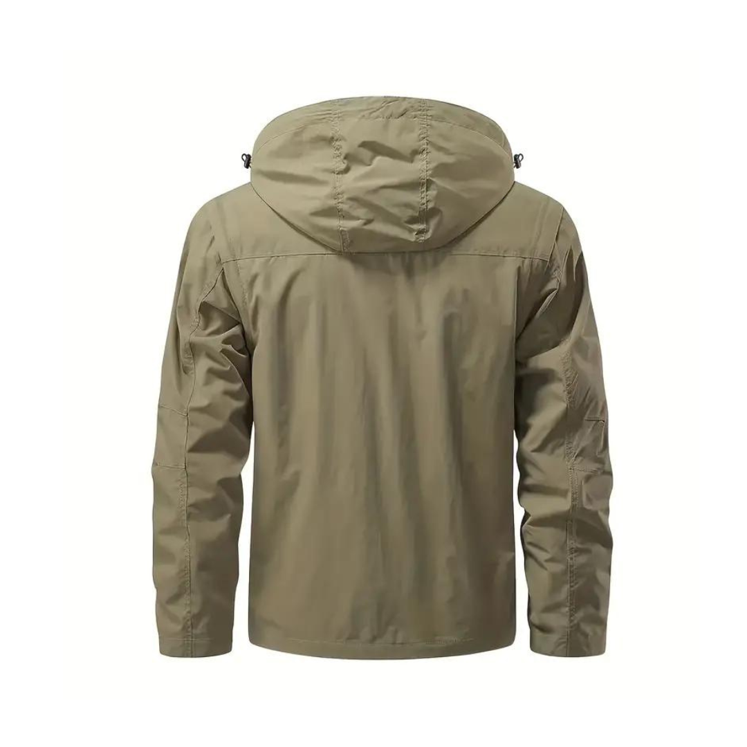 Versatile Leif men's jacket, water-repellent for autumn/spring, includes a removable hood.