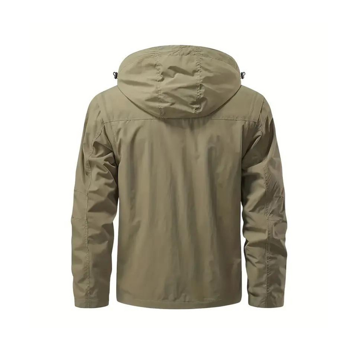 Versatile Leif men's jacket, water-repellent for autumn/spring, includes a removable hood.