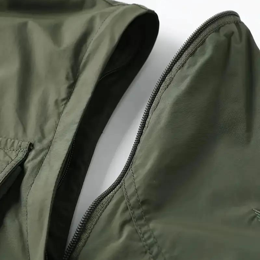Stylish men's Leif jacket for transitions, water-repellent with a convenient removable hood feature.