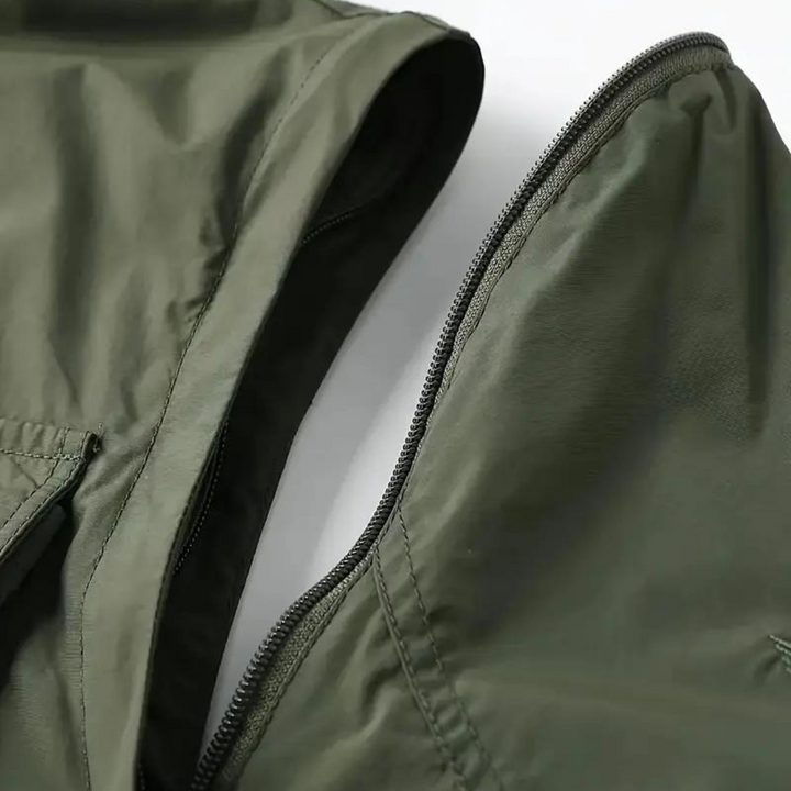 Stylish men's Leif jacket for transitions, water-repellent with a convenient removable hood feature.