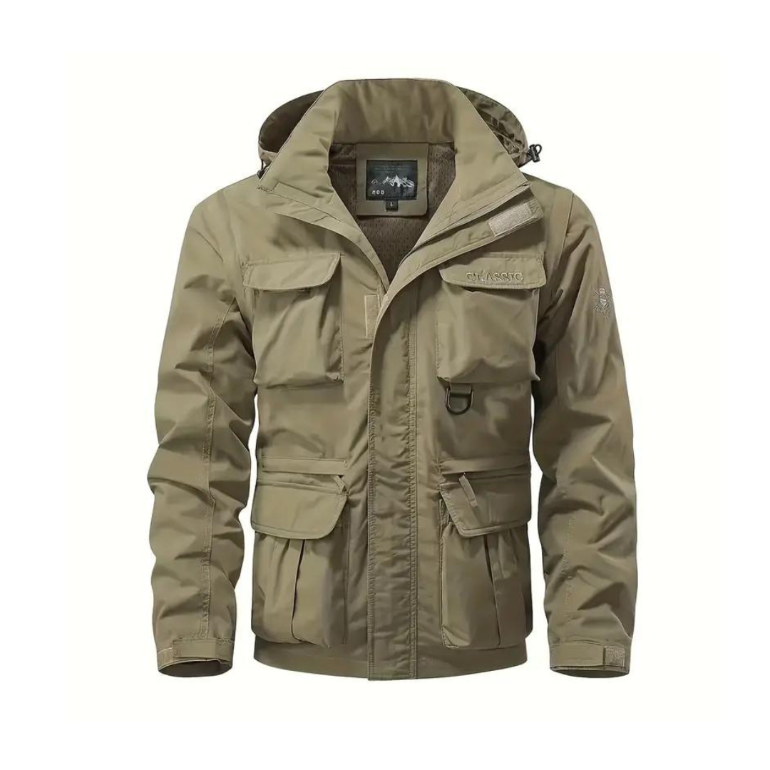 Outdoor men's jacket Leif: water-repellent, windproof, perfect for mild weather with removable hood.