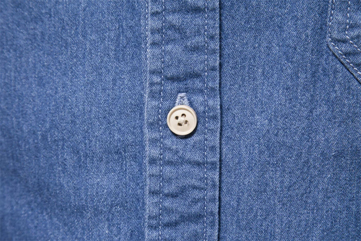 Comfortable men's light blue denim button-up shirt, great for everyday wear