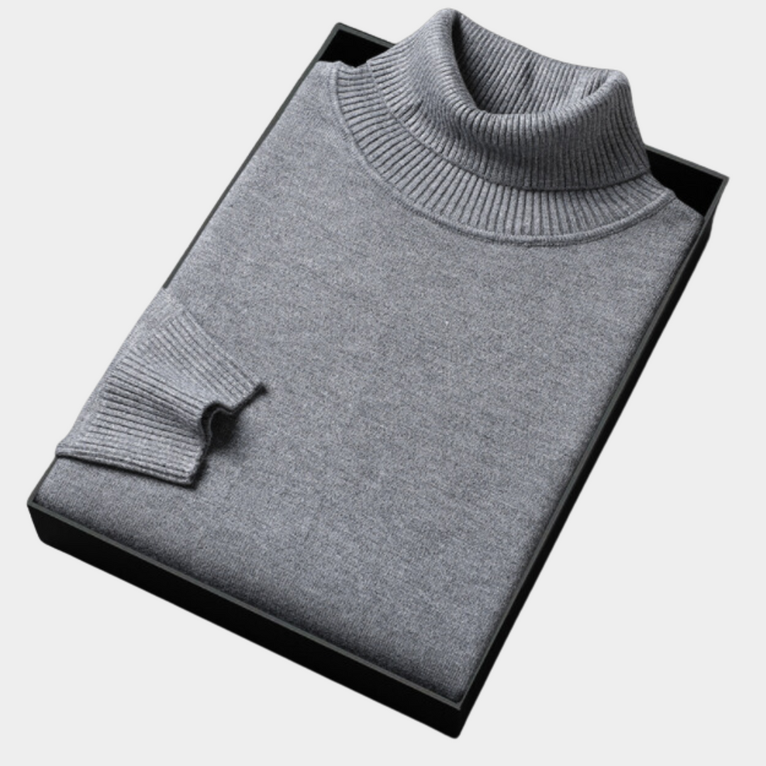 Men's classic blue long sleeve knitwear turtleneck pullover sweater, a spring wardrobe staple