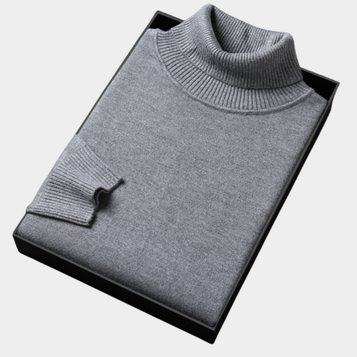 Men's classic blue long sleeve knitwear turtleneck pullover sweater, a spring wardrobe staple
