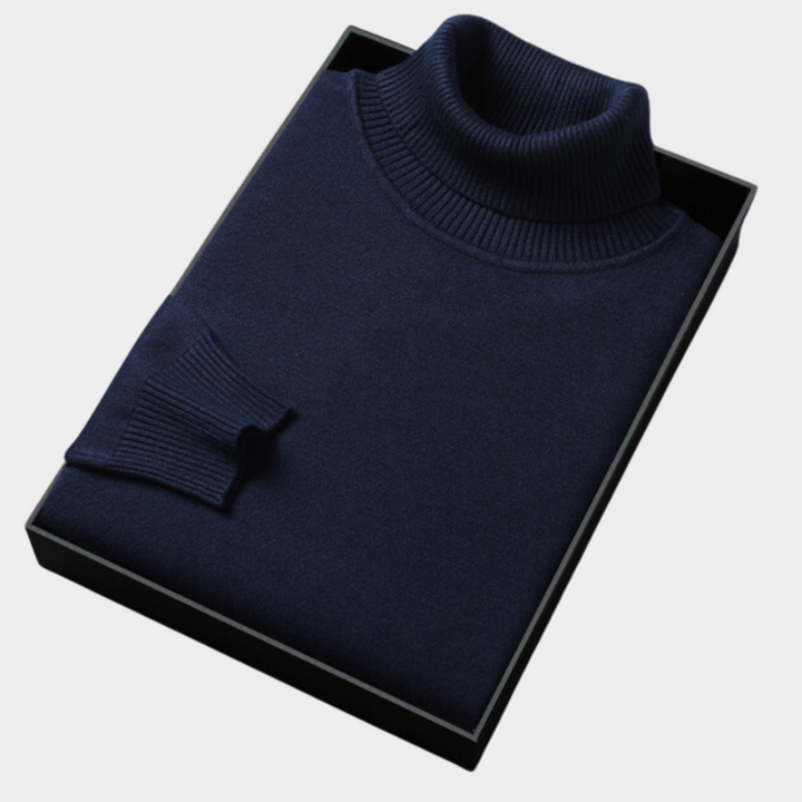 Detailed texture of a men's olive green long sleeve knitwear turtleneck pullover sweater for spring