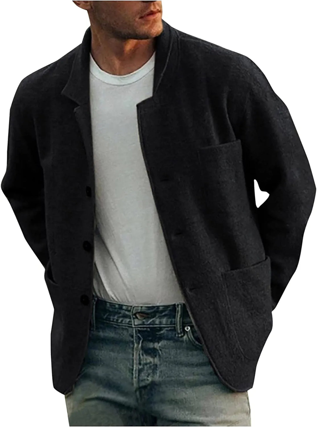 Lightweight blue men's blazer for business casual; a comfortable, everyday outer layer.