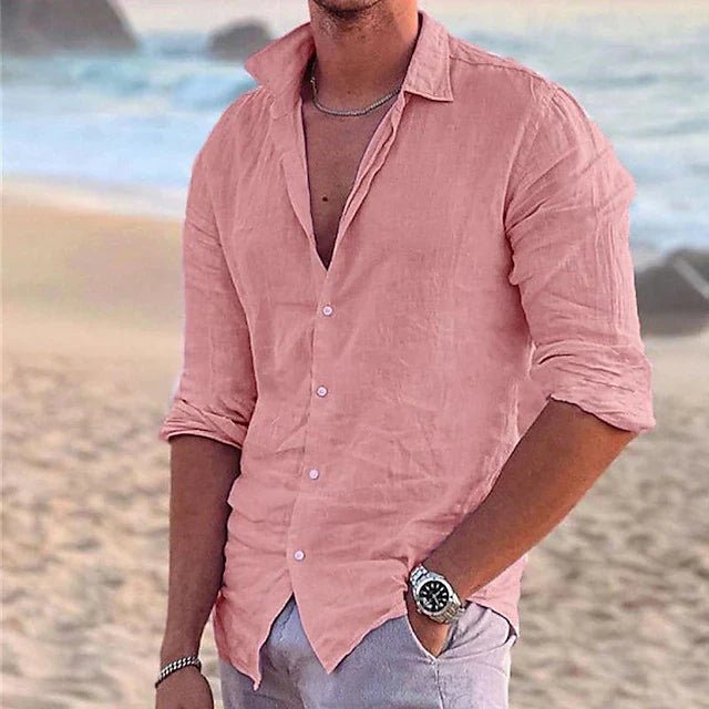 Comfortable men's long sleeve button-down shirt, lightweight for all-day wear & vacation.
