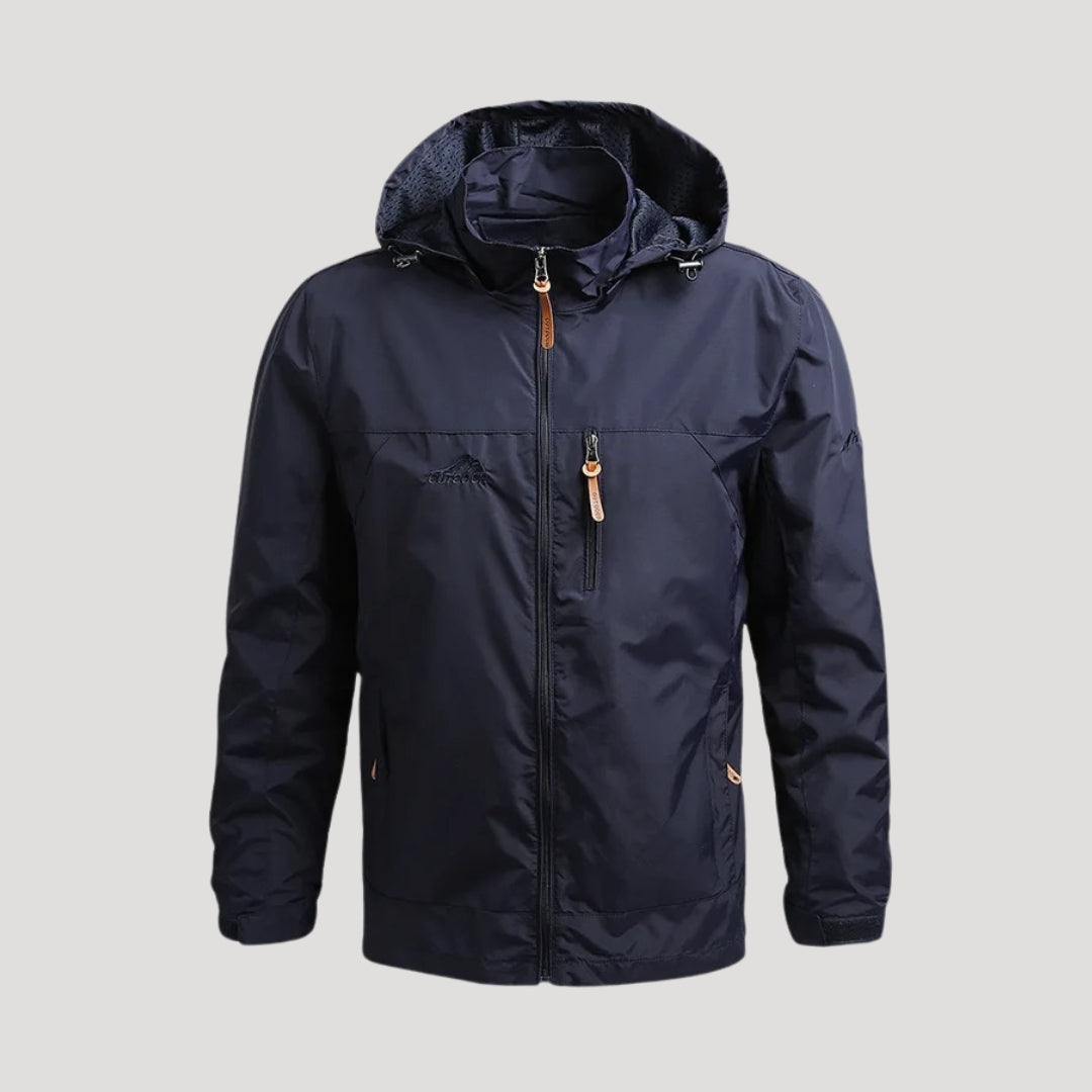 Casual men's zip-up jacket with hood, designed for lightweight comfort in spring weather
