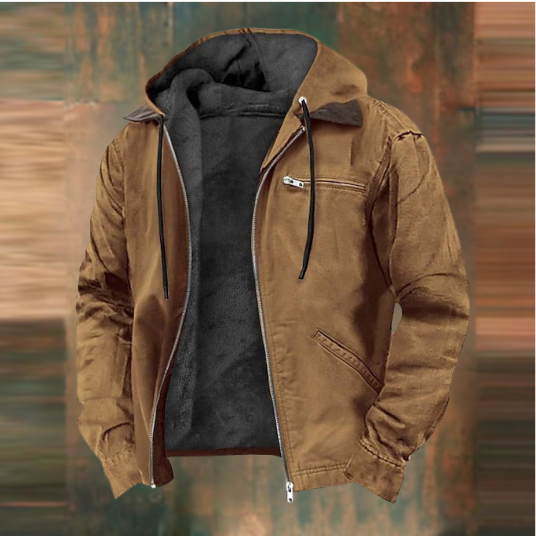 Men's lightweight hooded zip-up jacket in charcoal, perfect for casual wear & transitional weather with multi-pockets.