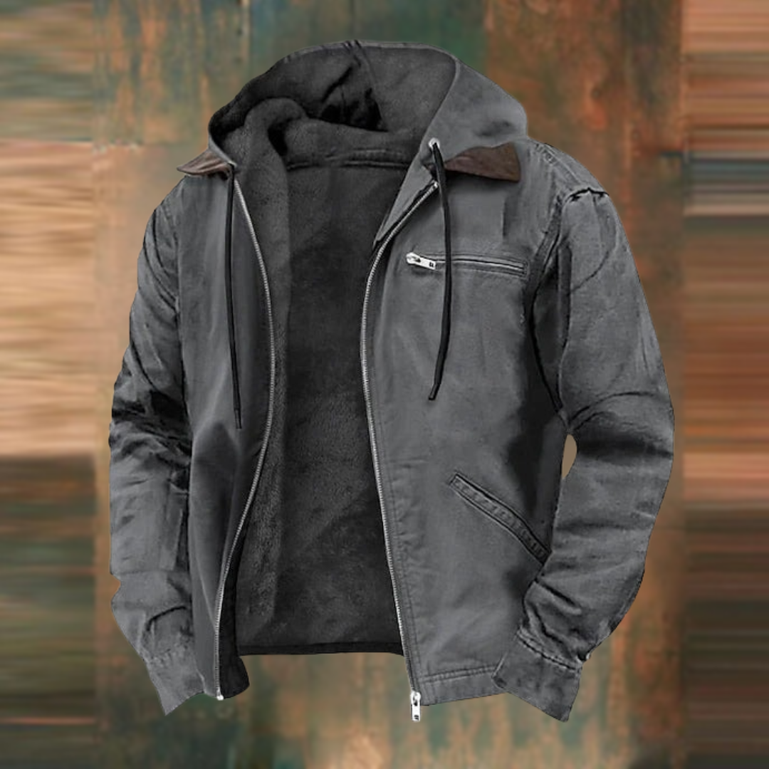 Functional men's lightweight hooded jacket with full zip & convenient pockets. Essential outerwear for men.