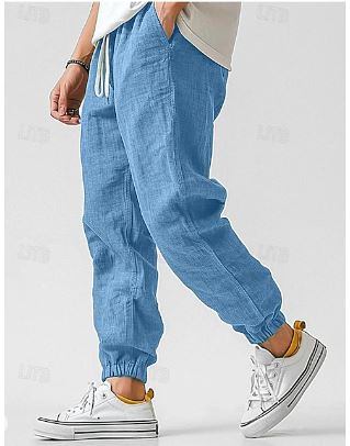Men's lightweight jogger pants, relaxed fit, drawstring waist & elastic cuffs for casual comfort.