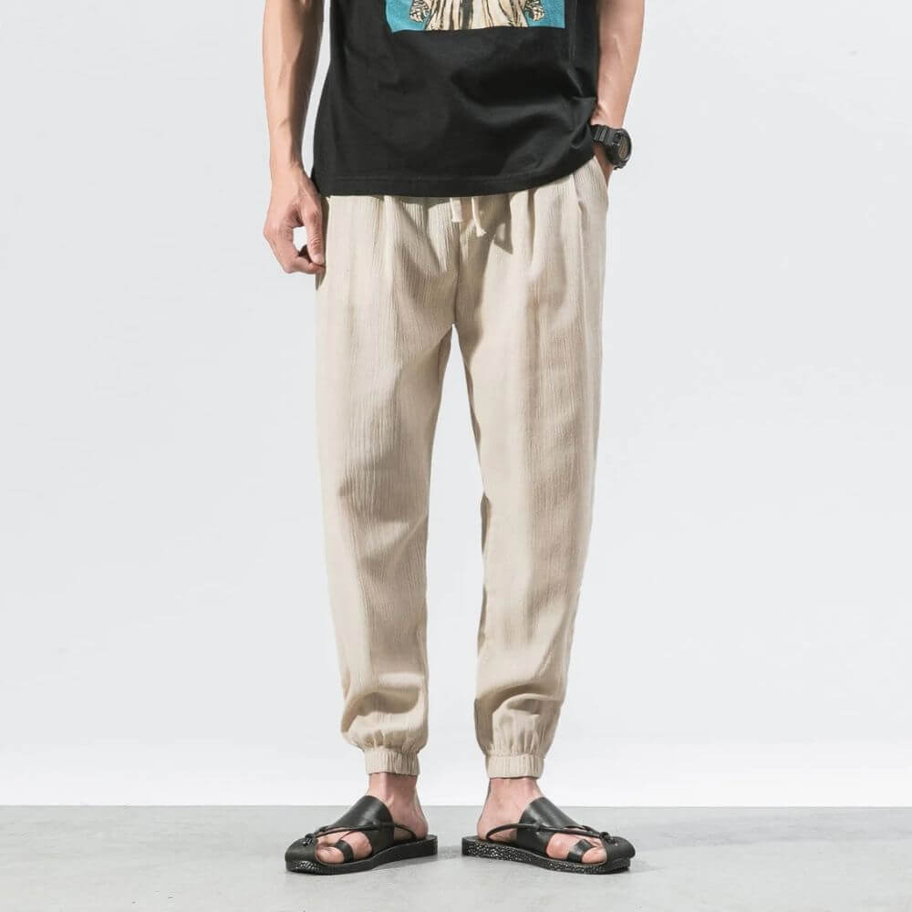 Men's versatile drawstring pants, ideal for summer casual and warm weather.