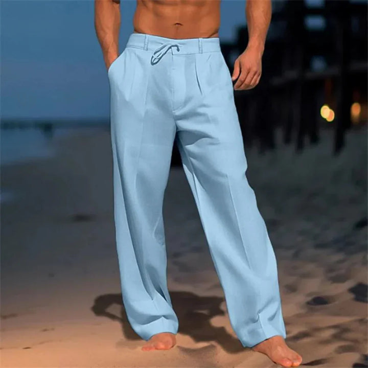 Men's comfortable lightweight linen trousers. Straight leg, breathable summer pants for everyday casual fashion.