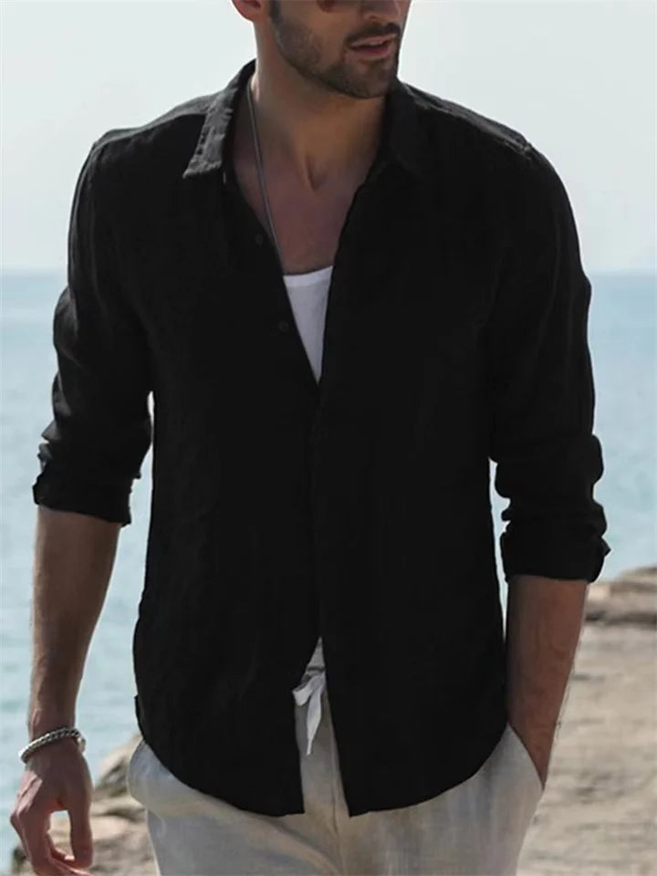 Elegant men's long sleeve summer shirt in a modern fit, ideal for casual wear & warm weather comfort.
