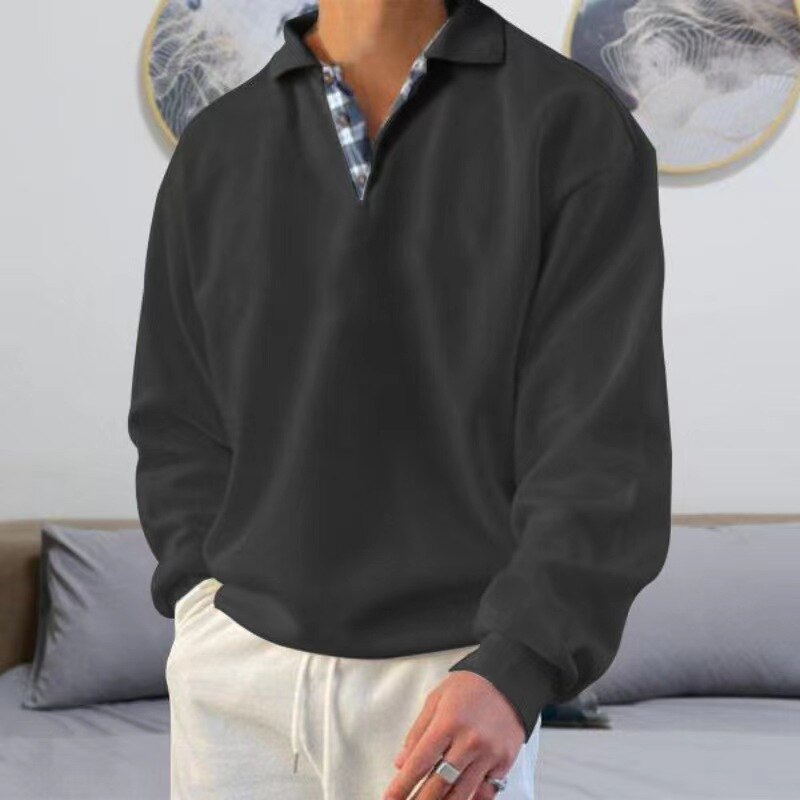 Lightweight men's long sleeve sweater with a loose, comfortable fit, perfect for autumn casual style.