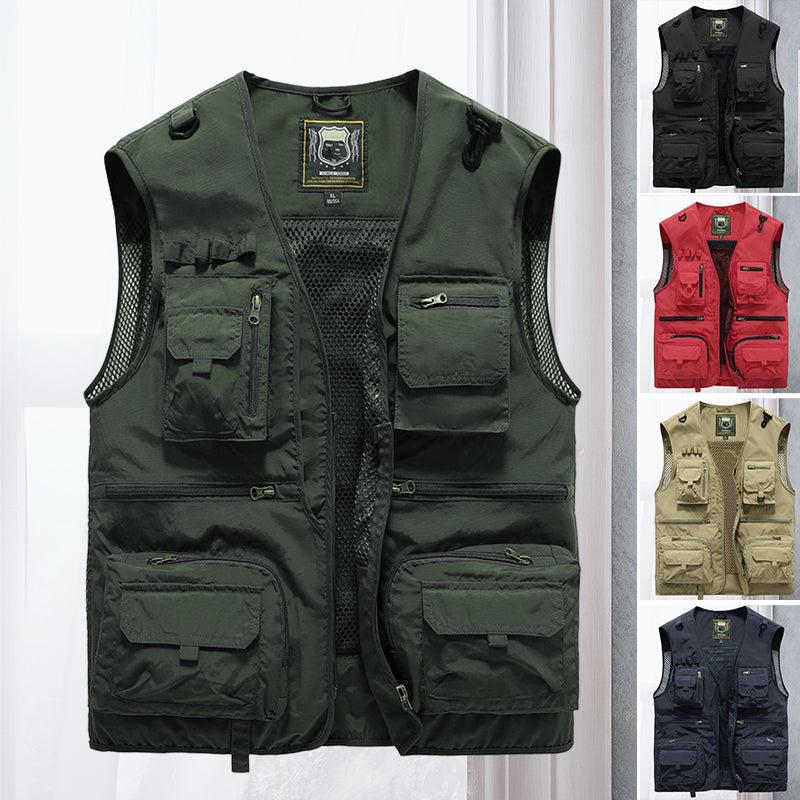 Men's lightweight multi-pocket outdoor vest, perfect for hiking, fishing, and travel adventures.