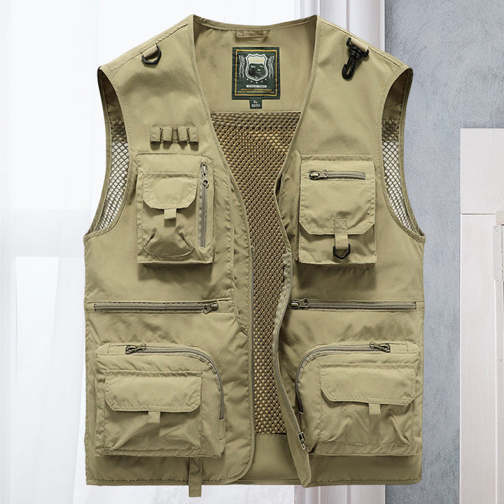 Men's lightweight multi-pocket fishing vest, durable & practical for outdoor hiking trips.