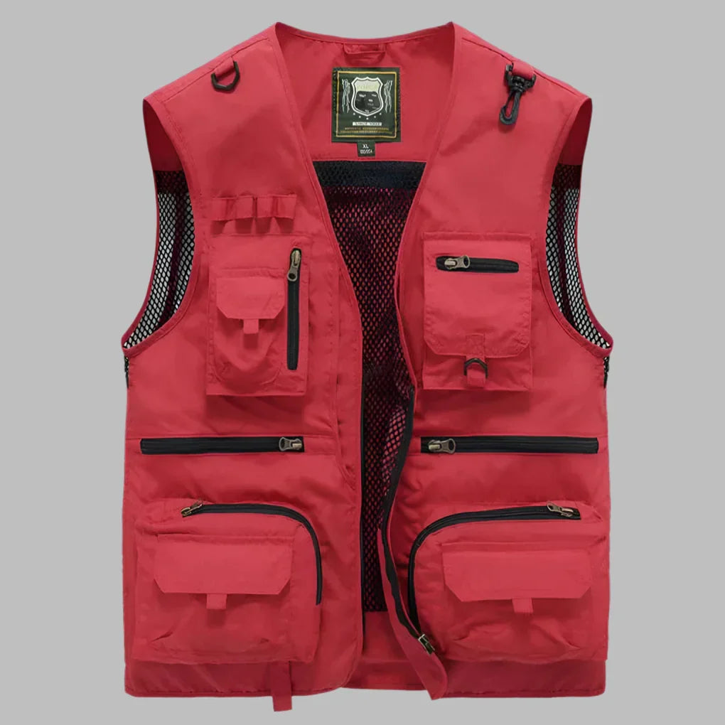 Men's lightweight multi-pocket utility vest for outdoor activities. Perfect for travel & fishing.