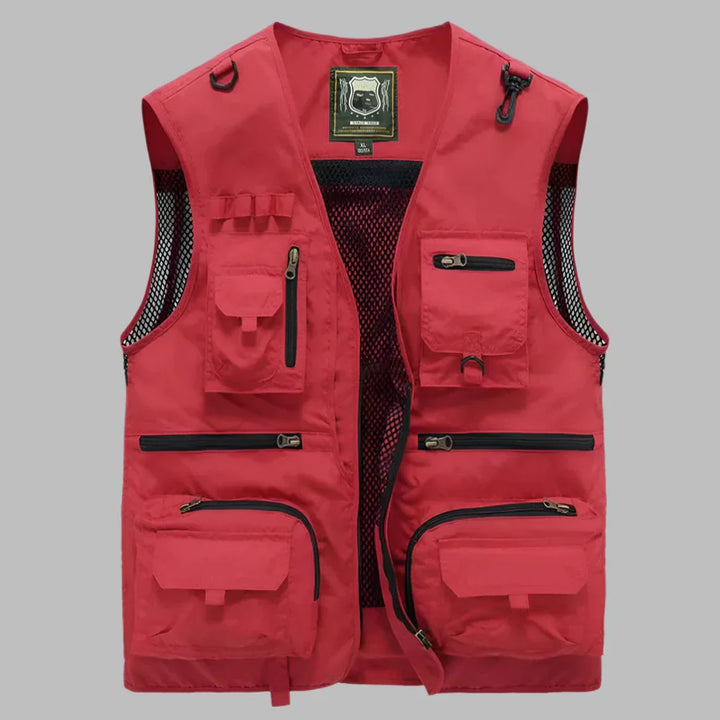 Men's lightweight multi-pocket utility vest for outdoor activities. Perfect for travel & fishing.