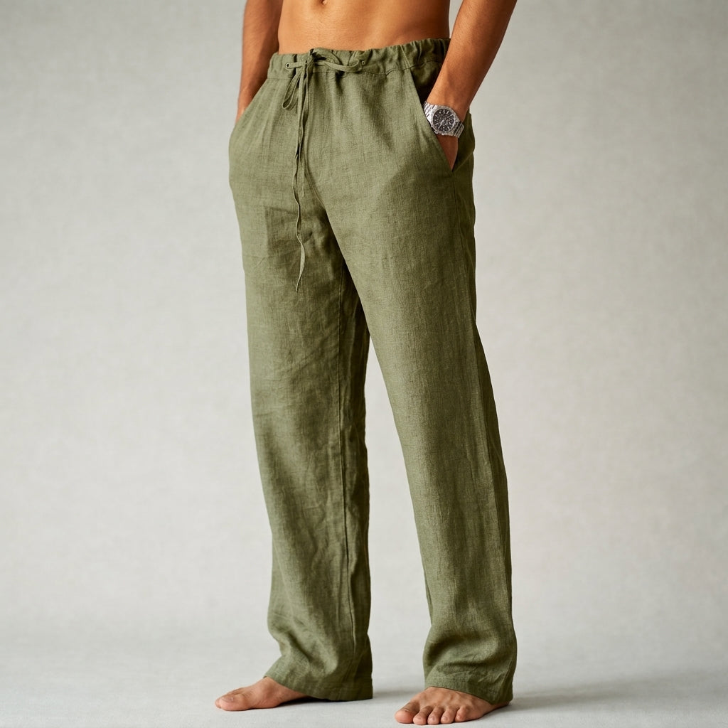 Relaxed fit men's summer linen pants, offering ultimate comfort and breathable style for warm weather.