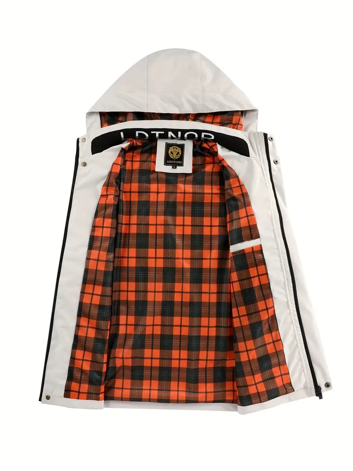 Comfortable men's lightweight hooded outdoor jacket, wind & waterproof, perfect for active outdoor wear.