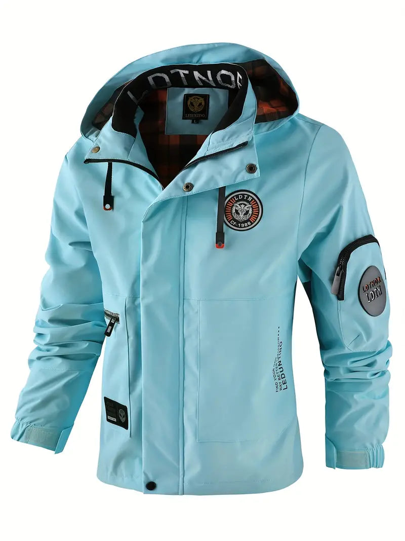 Casual men's lightweight hooded outdoor jacket, windproof & waterproof, suitable for everyday outdoor wear.