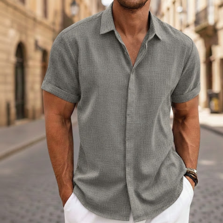 Casual men's summer polo, short sleeve with buttons, perfect lightweight warm weather top.