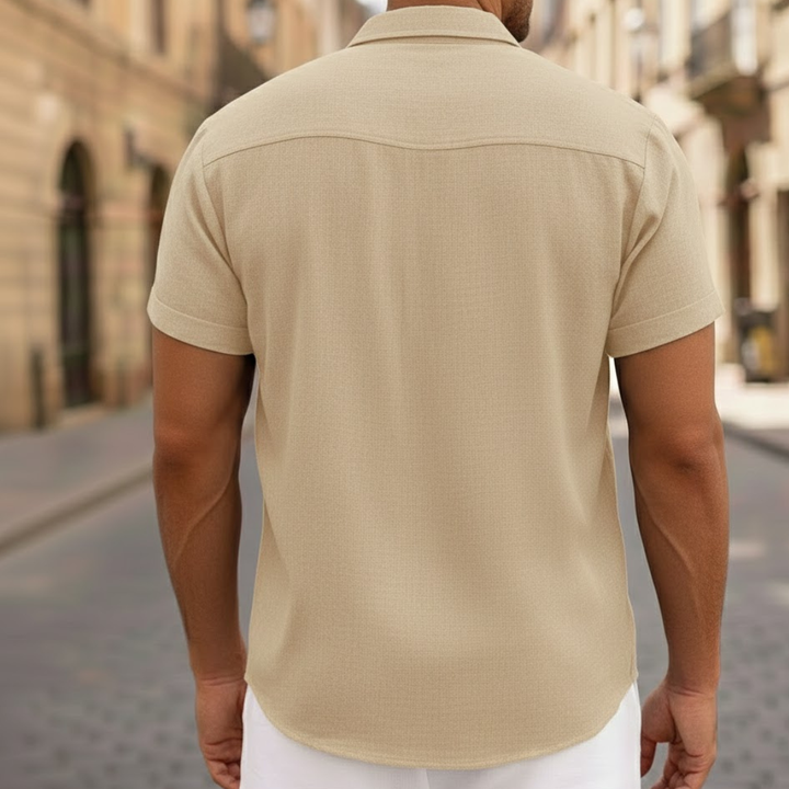 Lightweight men's summer polo shirt, short sleeves, button-up, great for warm casual days.