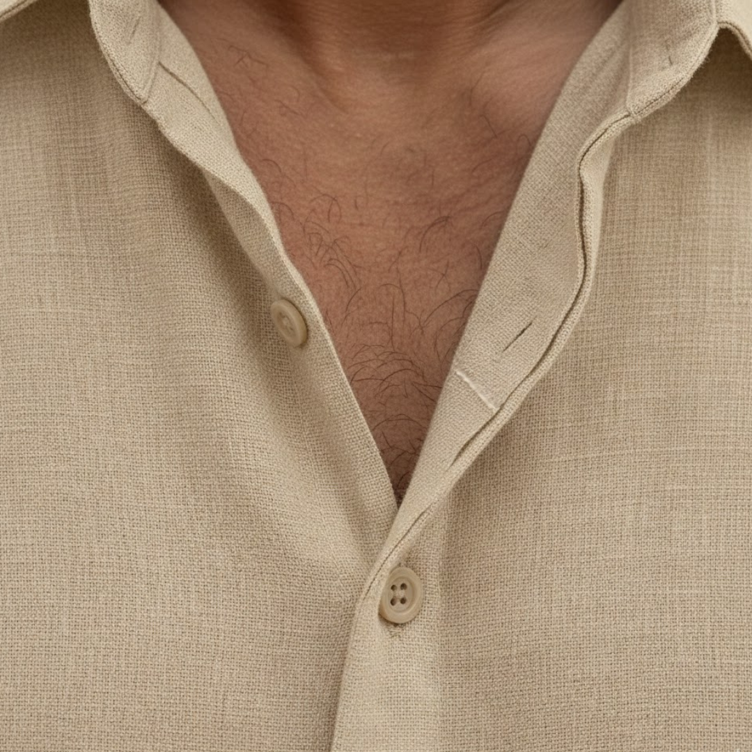 Warm weather men's shirt, lightweight, short sleeve, button front polo style, comfy.