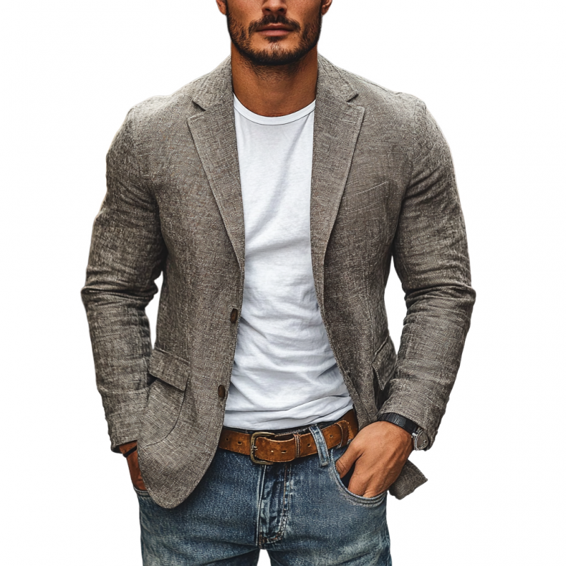 Men's lightweight single-breasted blazer, slim fit. Ideal for warm weather, business casual, or elegant summer events.