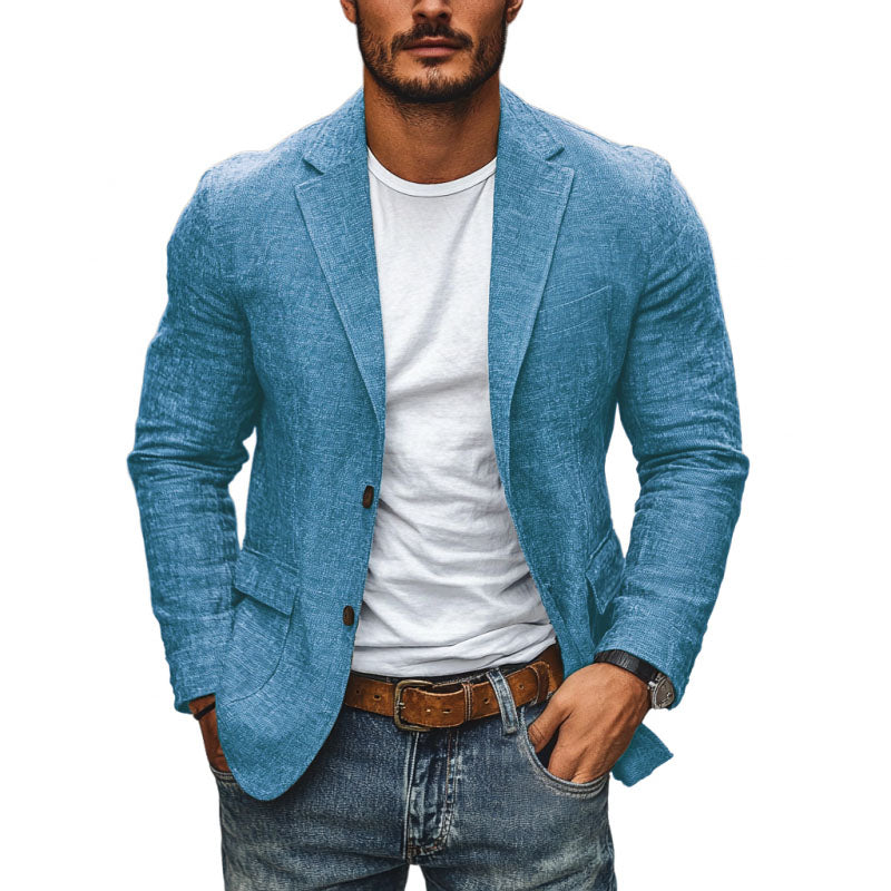 Breathable men's lightweight blazer for warm weather. Single-breasted, slim fit, ideal for comfort and sharp summer style.