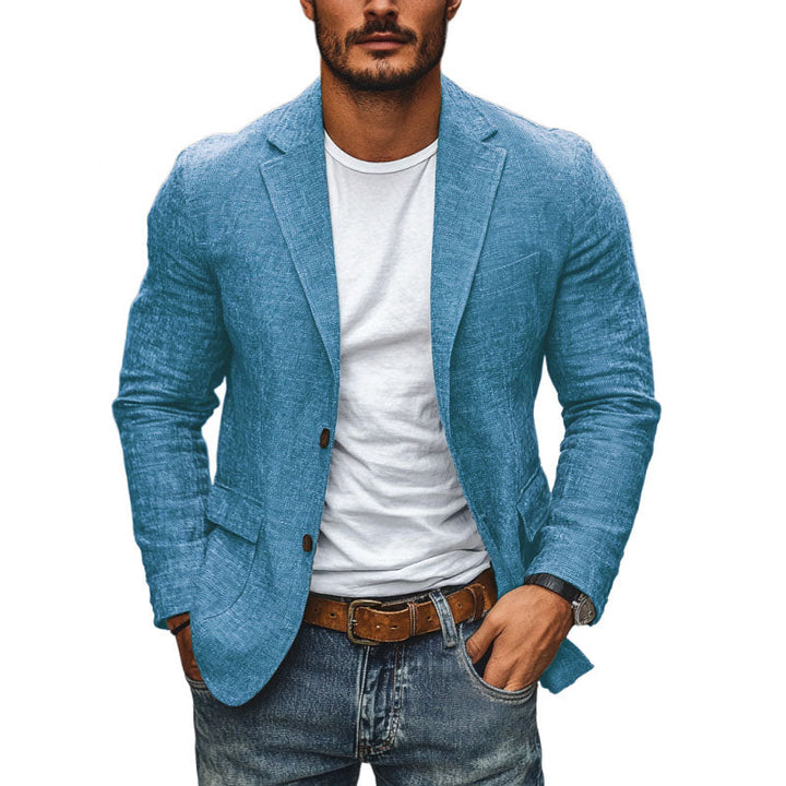 Breathable men's lightweight blazer for warm weather. Single-breasted, slim fit, ideal for comfort and sharp summer style.