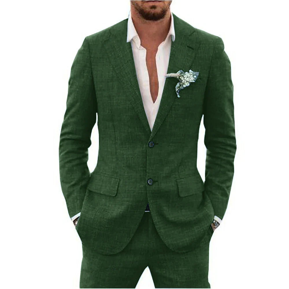 Versatile men's lightweight tailored suit, a modern two-piece perfect for summer events, formal wear & wedding guest.
