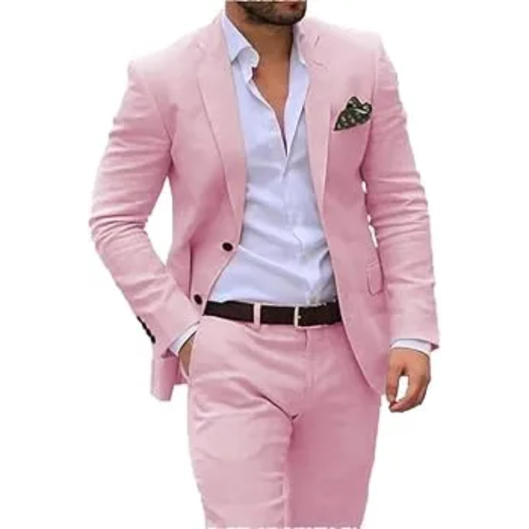 Lightweight men's tailored two-piece suit, a modern fit for formal wear, summer events & stylish occasions.