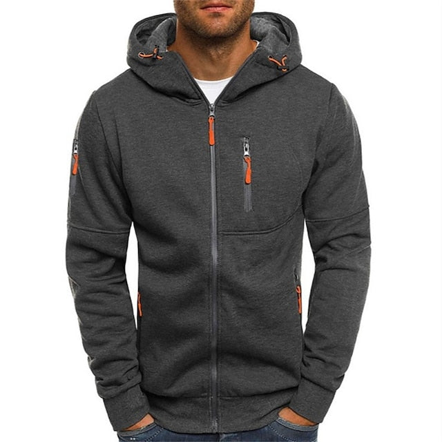 Sporty men's lightweight zip-up hoodie, ideal for athletic wear and versatile use.