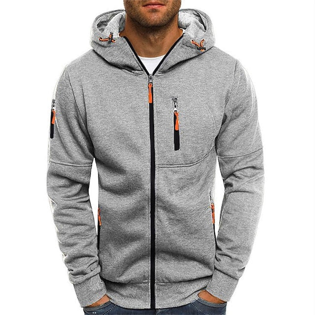 Sporty men's comfortable lightweight zip-up hoodie for athletic wear & casual style.