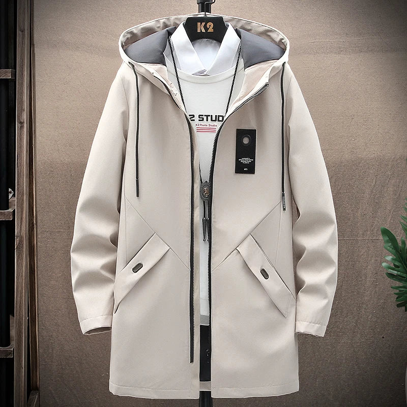 Men's long hooded winter jacket, Damian, for stylish cold weather protection. Versatile casual outerwear.