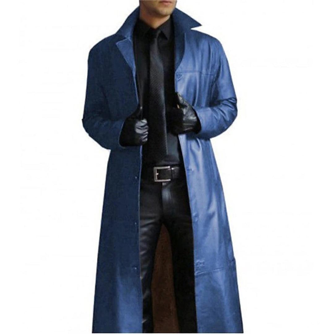 Vittorio men's long leather coat, a versatile outerwear piece for formal or casual winter style.