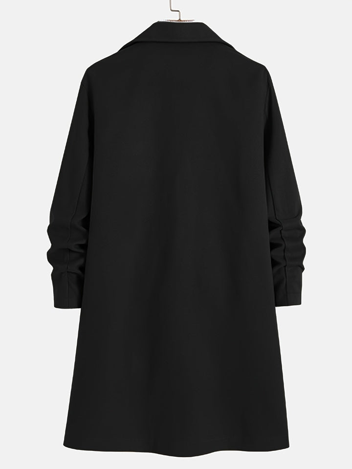 Men's single-breasted lapel coat, a warm long overcoat for elegant fall and winter fashion.