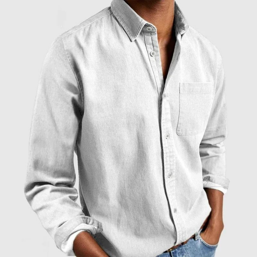 Collared men's button-down long sleeve shirt, perfect for casual outings or smart casual events.