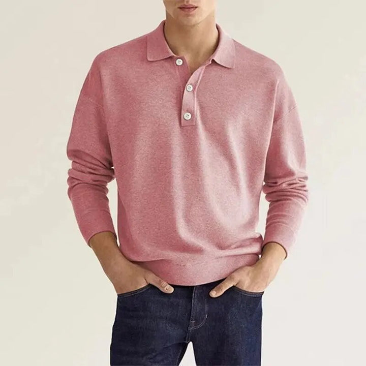 Men's long sleeve polo, regular fit, showcasing classic style & comfort. Essential casual top for men's fall fashion.