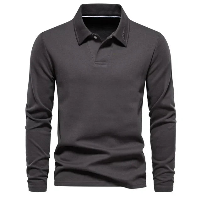 Men's long-sleeve turn-down collar polo shirt, a classic and comfortable Carlton design for smart casual wear.