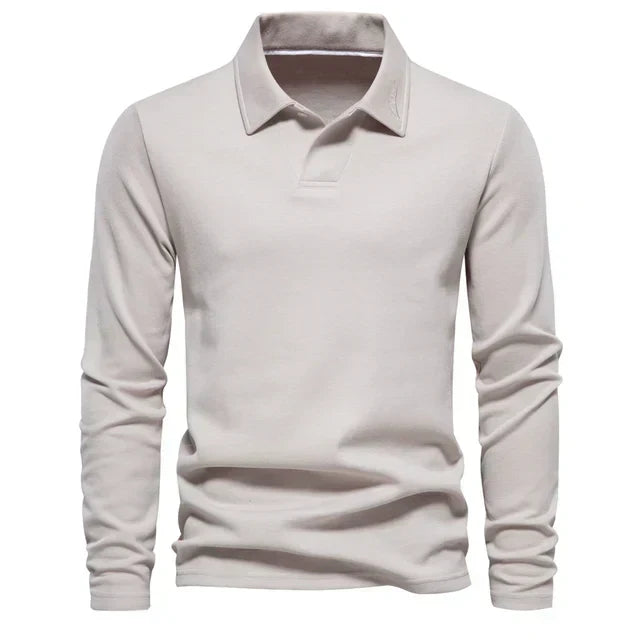 Smart casual men's long-sleeve polo shirt with turn-down collar, perfect for versatile all-season everyday wear.