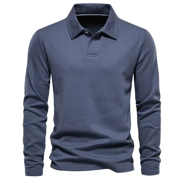 Mens long-sleeve polo with turn-down collar & regular fit. Comfortable, classic Carlton shirt for casual & smart style.