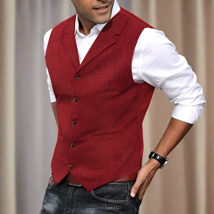 Men's longline V-neck suit vest for formal occasions, business wear & elegant professional attire.