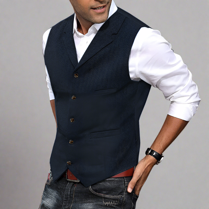 Men's formal longline V-neck vest, perfect for layering over shirts & completing a professional suit.
