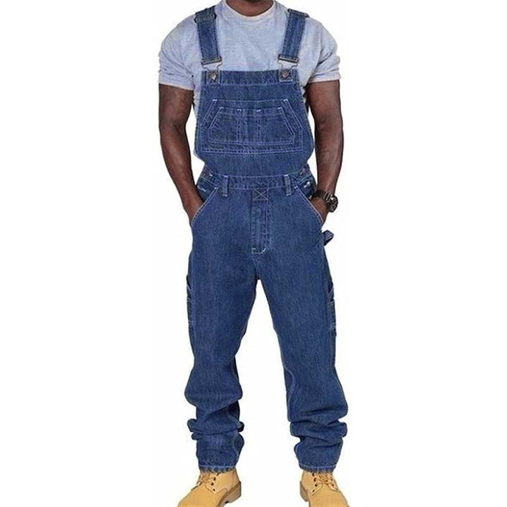 Men's loose fit work bib overalls with functional multi-pockets for utility and comfort.